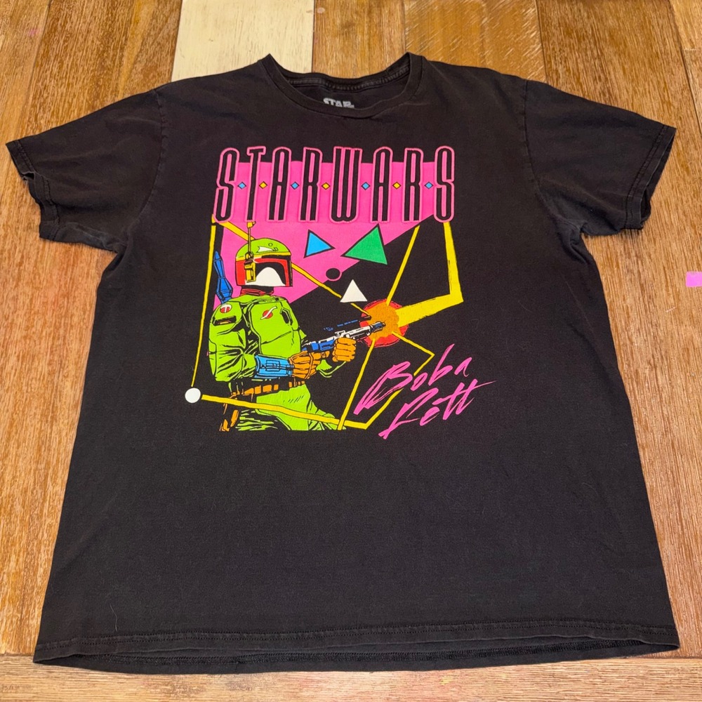 Fifth Sun Star Wars T Shirt Mens Large Black Excellent Boba Fett Neon Synthwave